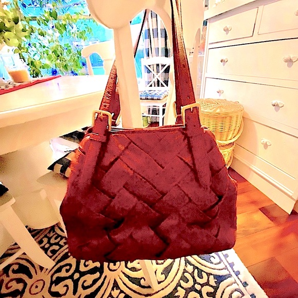 NWOT Cole Haan Burgandy Leather Woven Bag mint Cond. - Picture 1 of 5